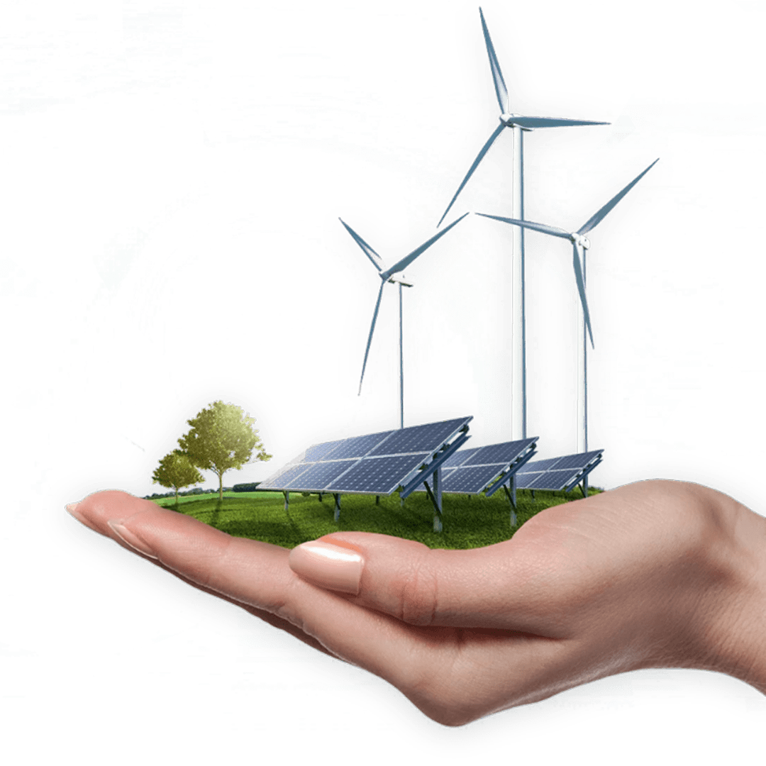 Unsere Philosophie Bild zeigt Hand die Erneuerbare Energien hält